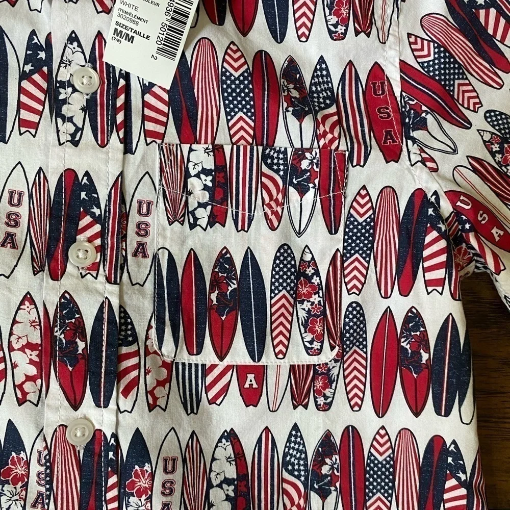 The Children’s Place, Boys, Button Down, Red/White/Blue, USA, Size 7/8, M, NWT